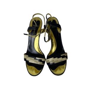 Fendi Leather Colorblock Pattern Wedge Heel Sandals Closure at Ankle